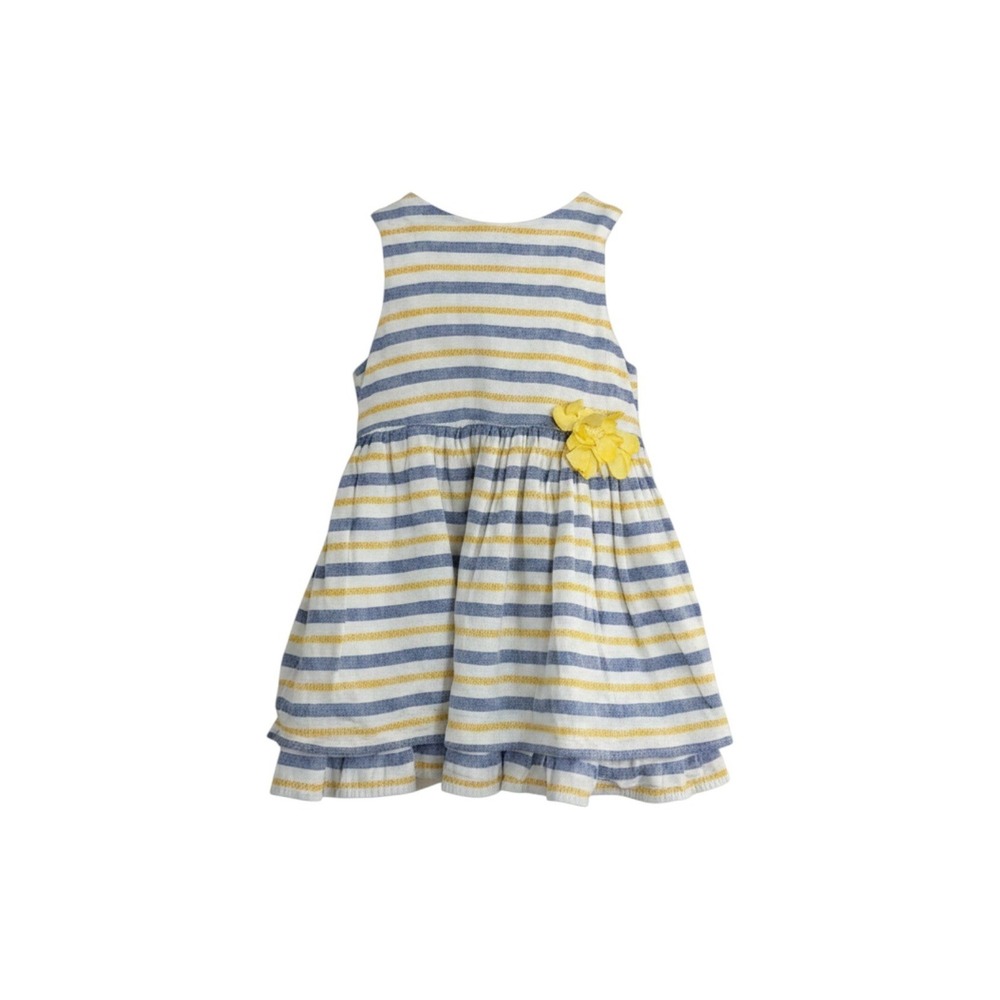 LaBri Ashley London Toddler Girls Dress 24M Striped Yellow Flower Cotton Dress - Picture 1 of 4